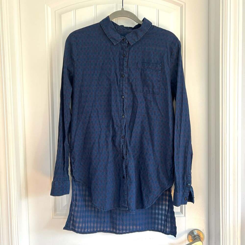 Buffalo David Bitton Long Sleeve Tunic Shirt Size S Blue Plaid Cotton